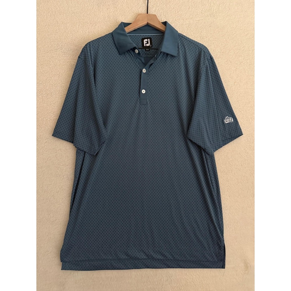 FootJoy Golf Polo Shirt Mens Large Blue Geometric Print Stretch Golf Performance
